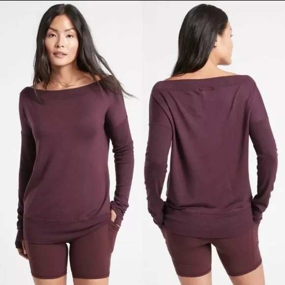ATHLETA Studio Barre Sweatshirt Pullover Modal Stretch Cabernet Size Small - Picture 1 of 8